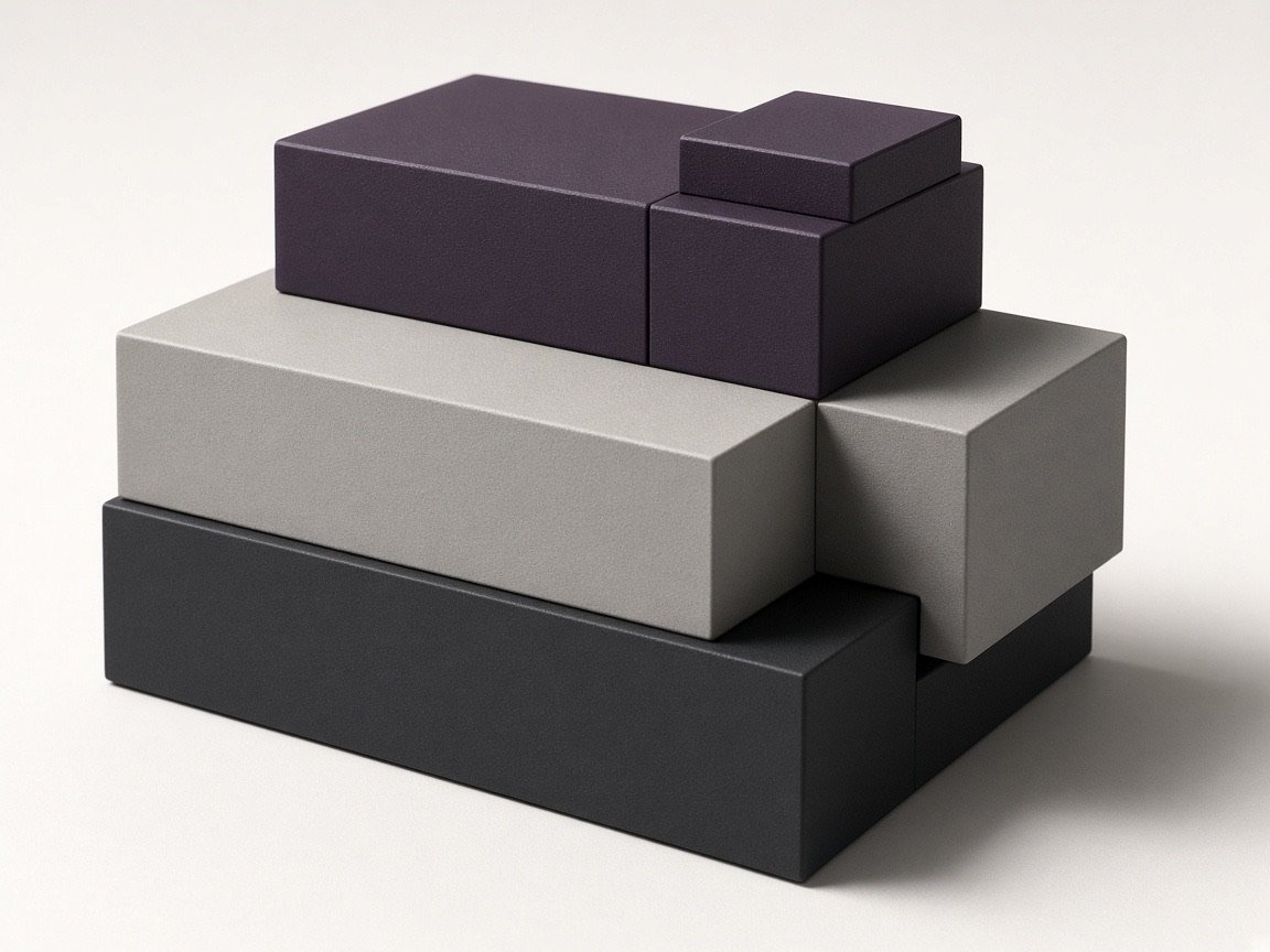 Stacked matte hardware modules photographed as a still life.